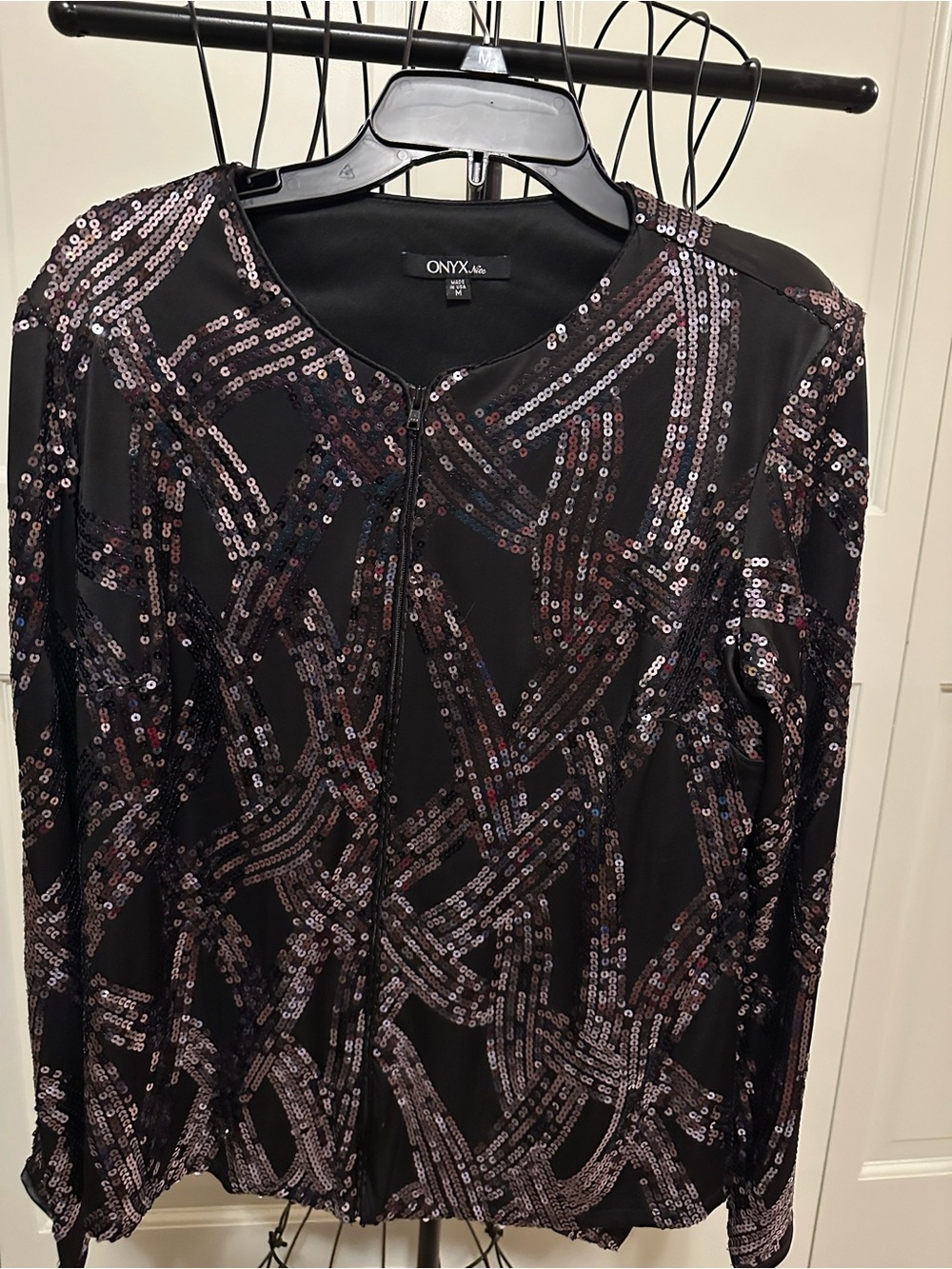 Onyx Black Sequin-Patterned Long Sleeve Jacket 2 piece set #281